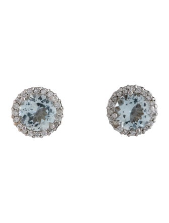 Earrings 14K Aquamarine & Diamond Halo Stud Earrings