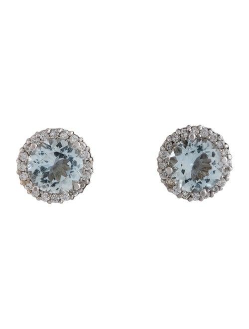 Earrings 14K Aquamarine & Diamond Halo Stud Earrings