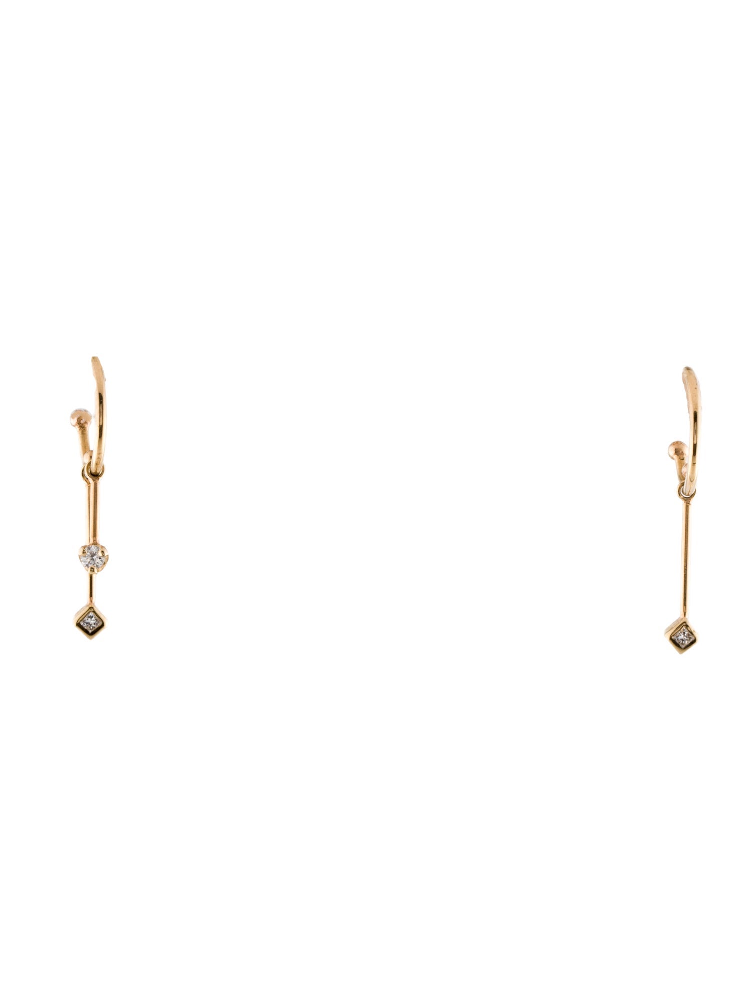 Earrings 14K Diamond Asymmetrical Dangle Hoop Earring