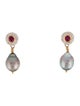 Earrings 14K Pearl, Diamond & Ruby Drop Earrings