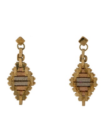 Earrings 14K Textured Tricolor Drop Earrings
