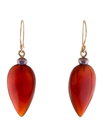 Earrings 14K Dyed Pearl & Carnelian Drop Earrings