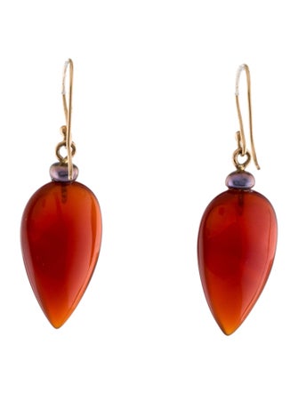 Earrings 14K Dyed Pearl & Carnelian Drop Earrings
