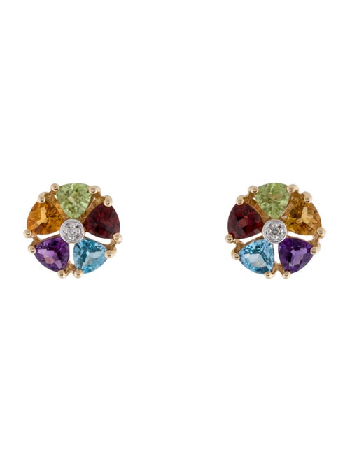 Earrings 14K Multistone & Diamond Floral Stud Earrings