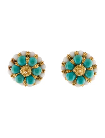 Earrings 18K Shell & Turquoise Clip-On Earrings