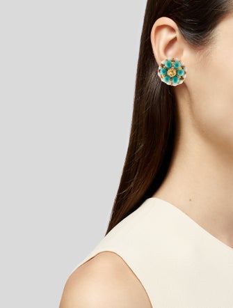 Earrings 18K Shell & Turquoise Clip-On Earrings