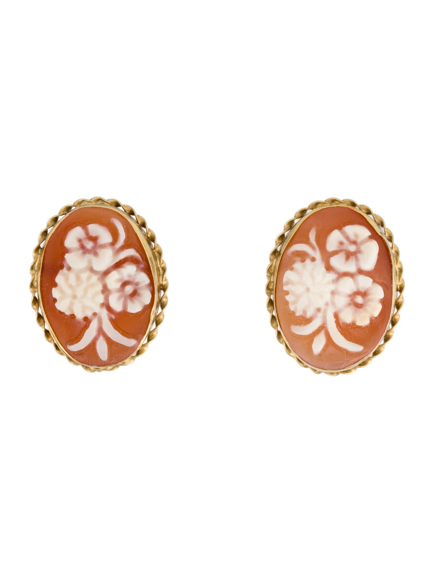Earrings 18K Shell Floral Cameo Stud Earrings