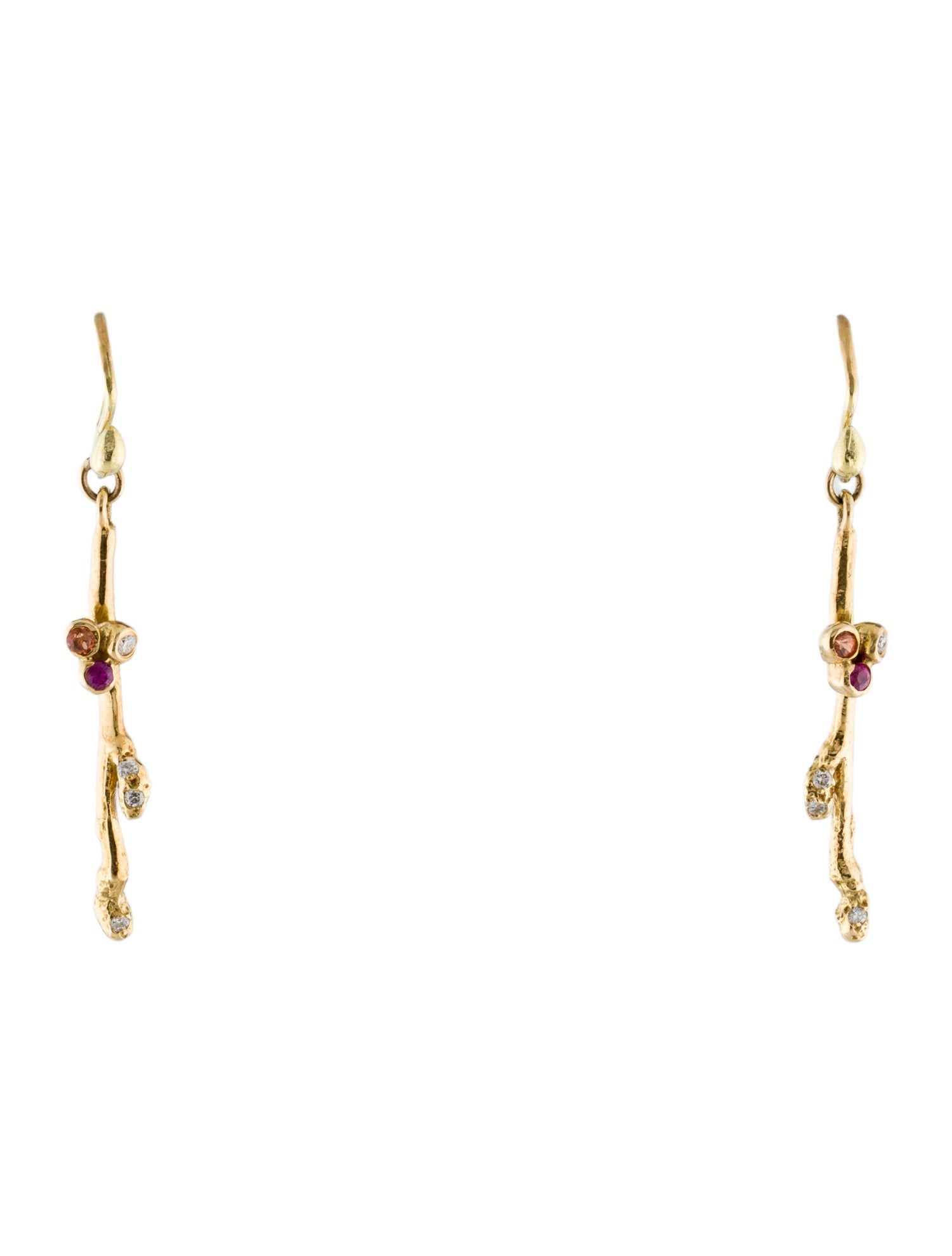 Earrings 18K Sapphire & Diamond Budded Branch Drop Earrings