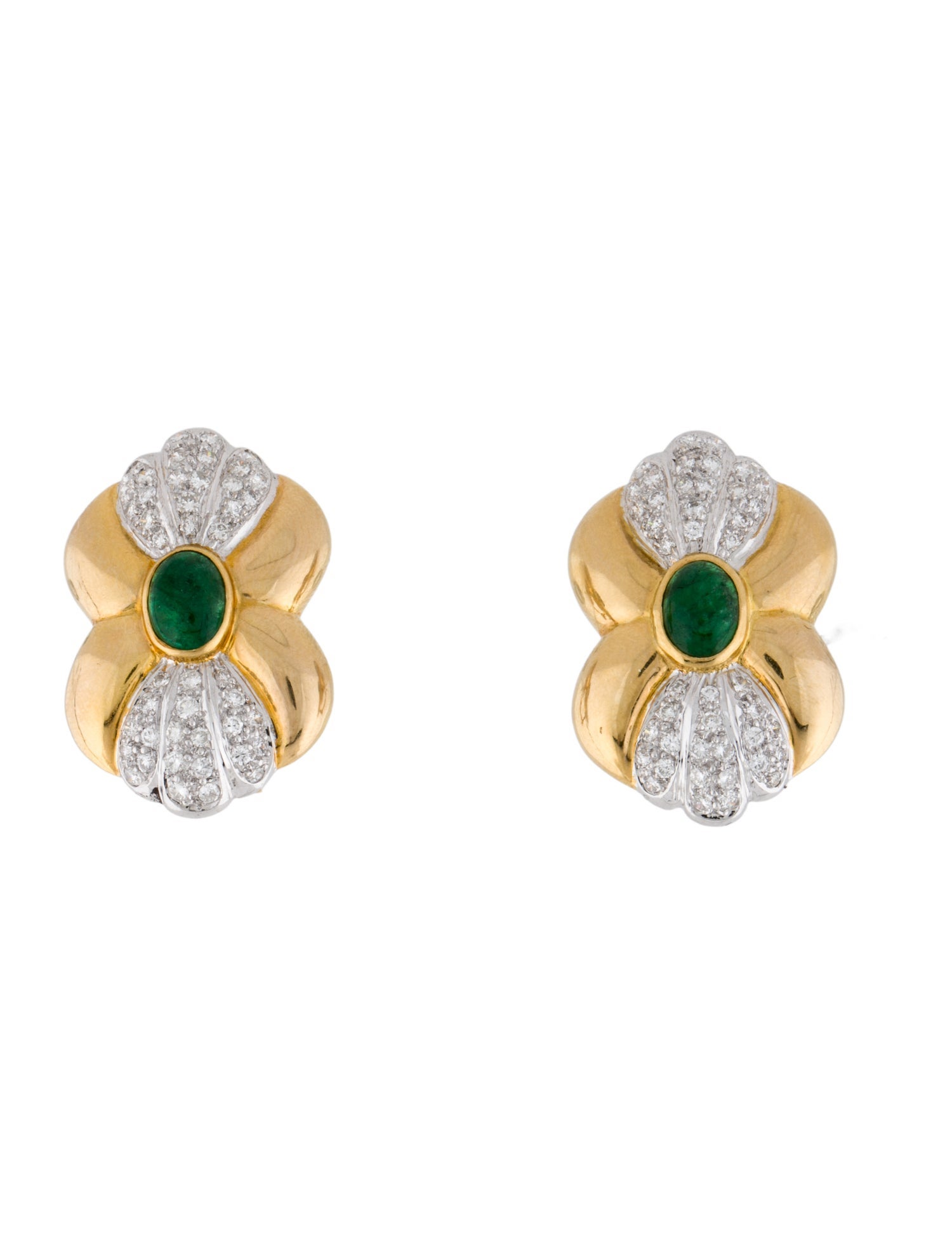 Earrings 14K 1.98ctw Emerald & Diamond Shield Clip-On