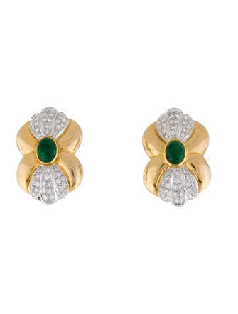 Earrings 14K 1.98ctw Emerald & Diamond Shield Clip-On Earrings