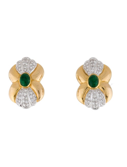 Earrings 14K 1.98ctw Emerald & Diamond Shield Clip-On Earrings