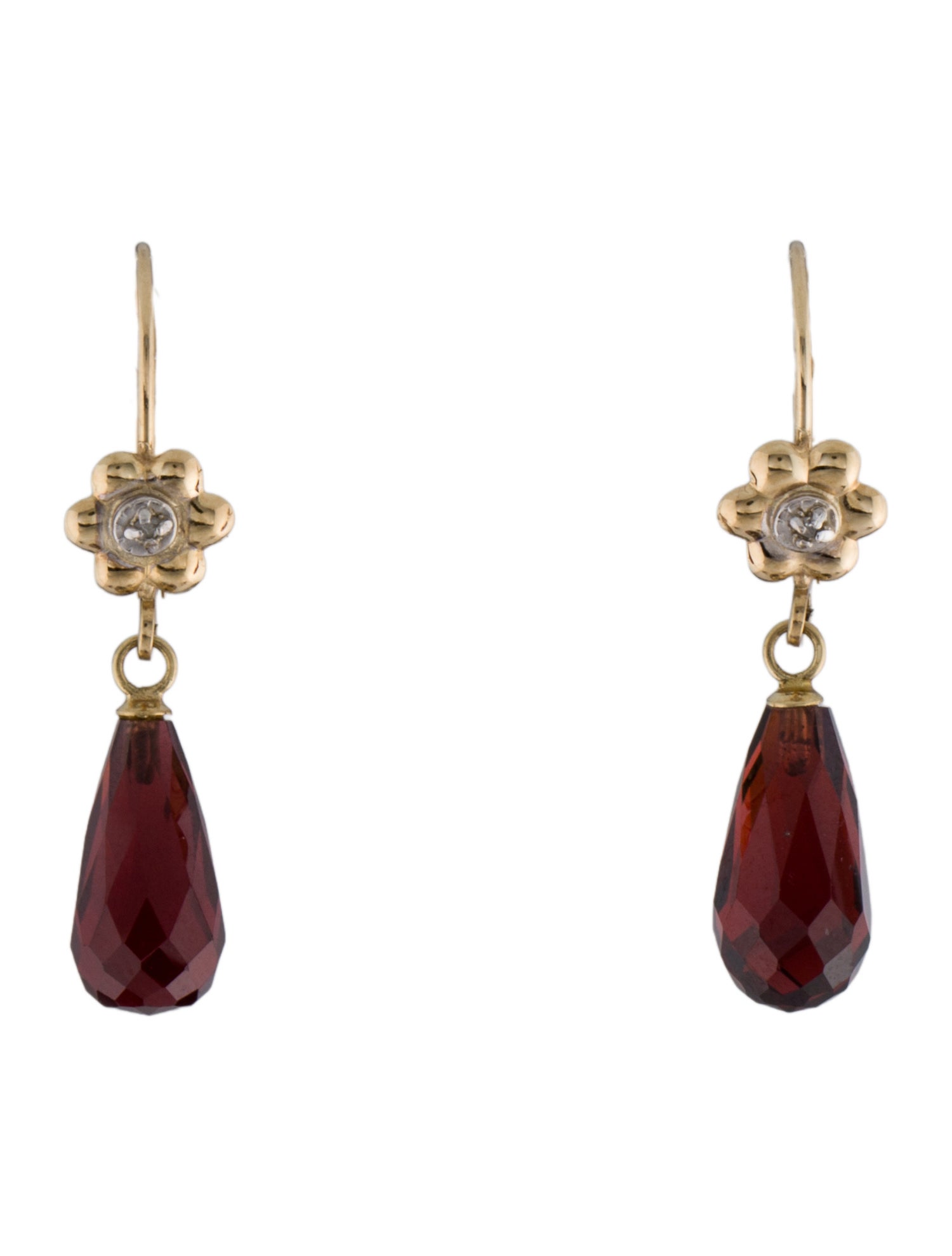 Earrings 14K Garnet & Diamond Drop