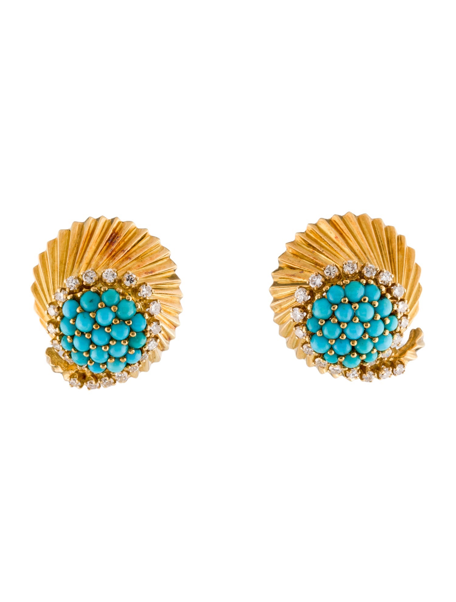 Earrings Vintage 18K 4.41ctw Turquoise & Diamond Clip On