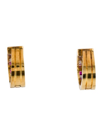 Earrings 18K 1.51ctw Ruby & Diamond Checkerboard Hoop Earrings