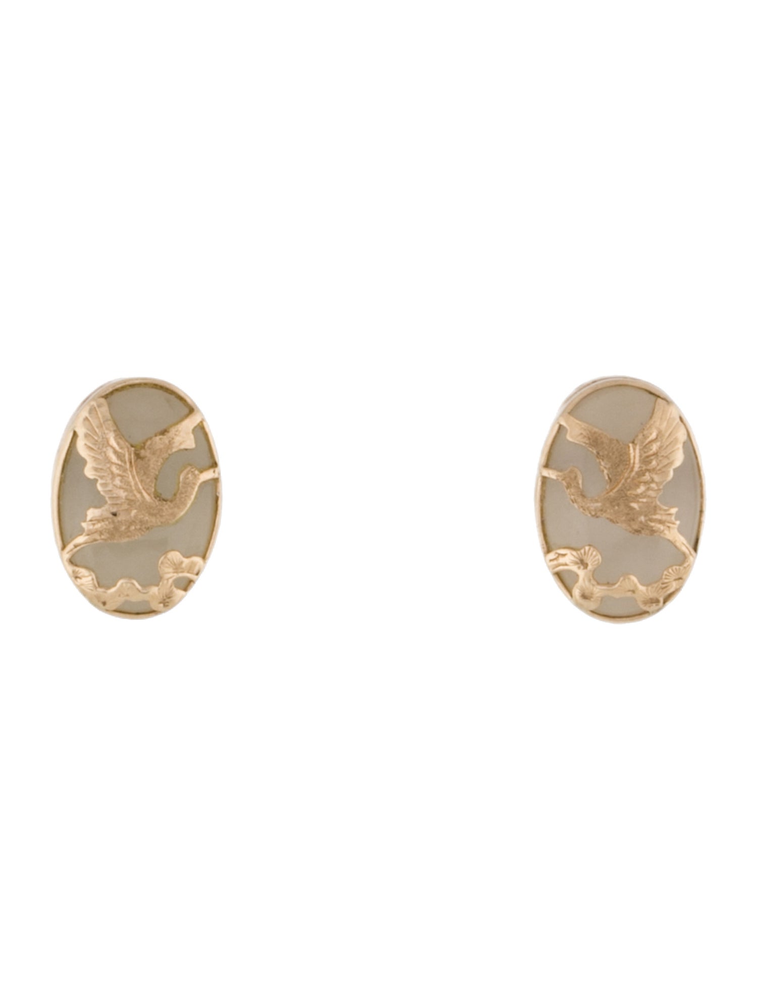 Earrings 14K Nephrite Crane Stud