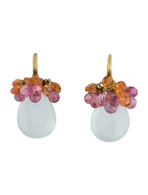 Earrings 18K Aquamarine, Tourmaline, & Spessartine Garnet Drop Earrings