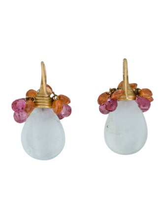 Earrings 18K Aquamarine, Tourmaline, & Spessartine Garnet Drop Earrings