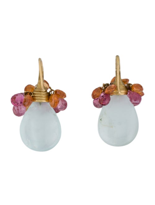 Earrings 18K Aquamarine, Tourmaline, & Spessartine Garnet Drop Earrings