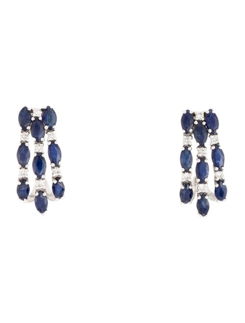 Earrings 14K Sapphire & Diamond Three Row Curved Drop Earrings