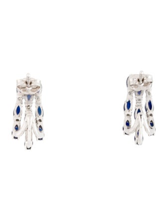 Earrings 14K Sapphire & Diamond Three Row Curved Drop Earrings