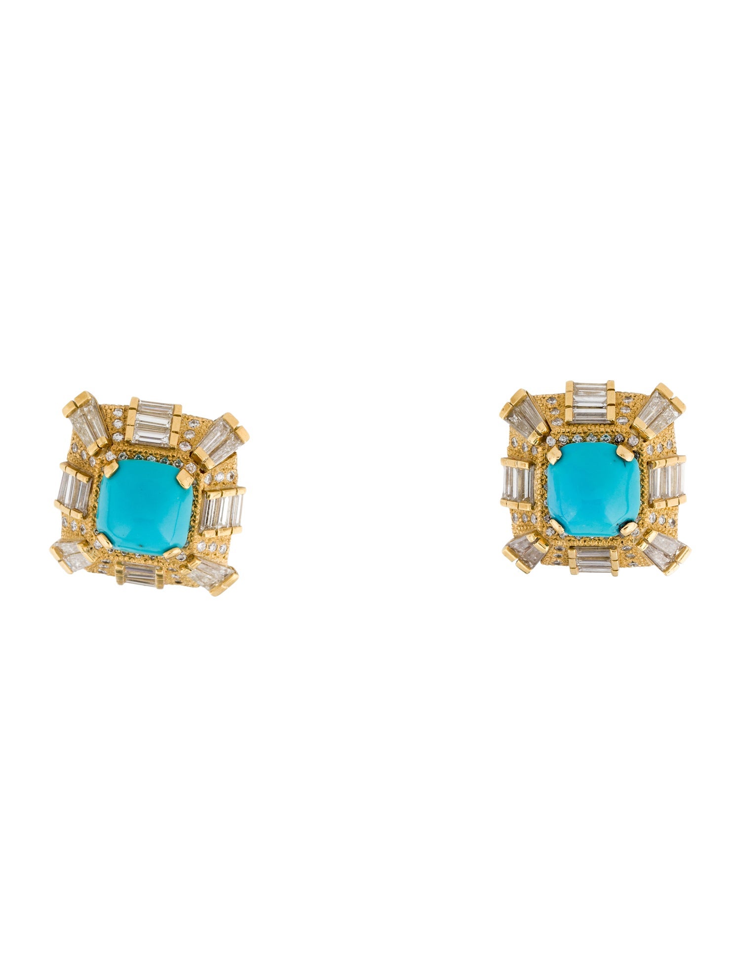 Earrings 18K Turquoise & 5.25ctw Diamond Earclips