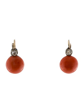 Earrings 14K Coral & Diamond Earrings