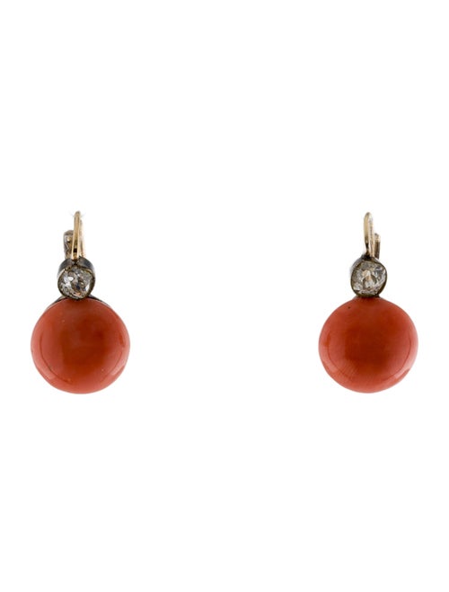 Earrings 14K Coral & Diamond Earrings