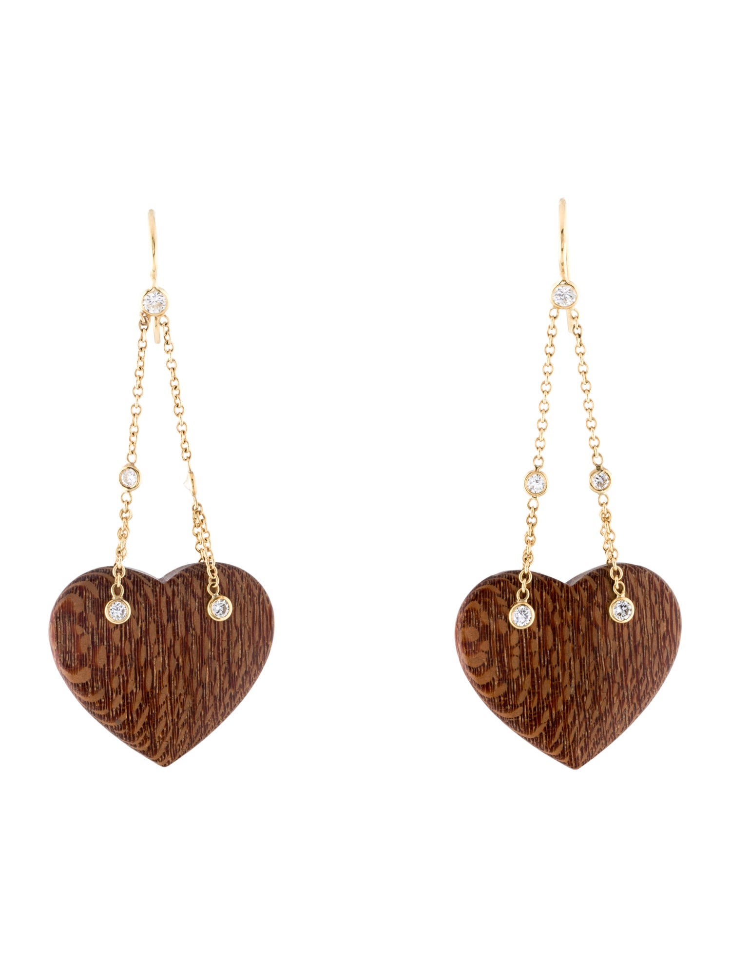 Donna Vock Donna Vock 18K Diamond Heart Wood Drop Earrings