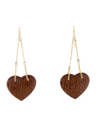 Donna Vock Donna Vock 18K Diamond Heart Wood Drop Earrings