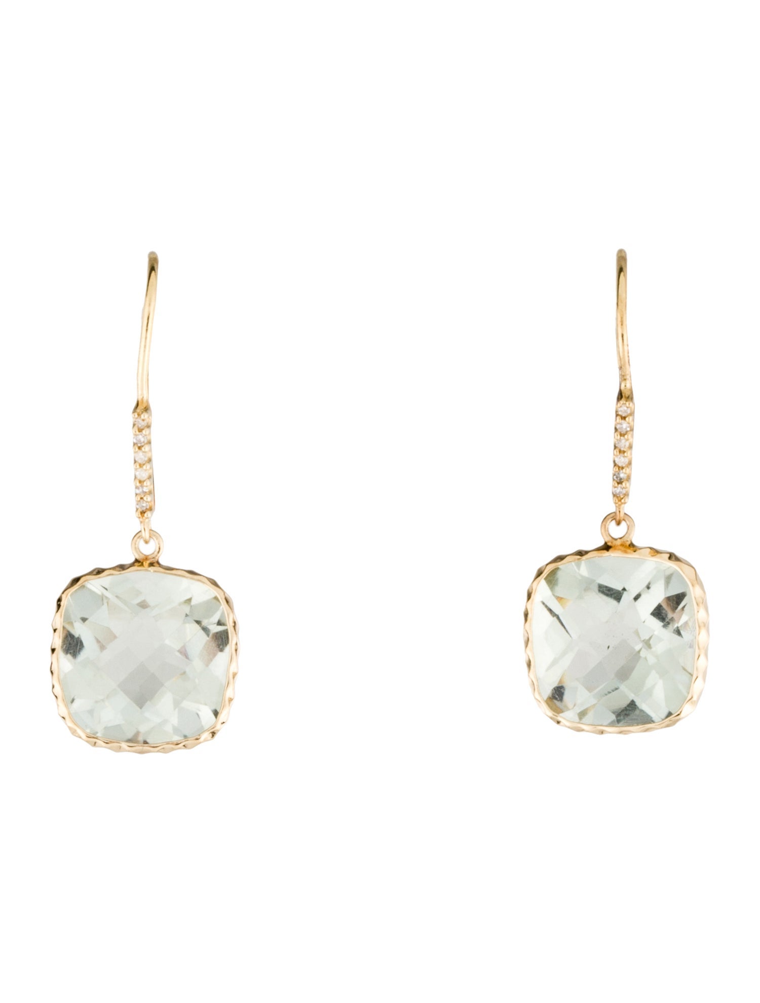 Earrings 14K Prasiolite & Diamond Drop