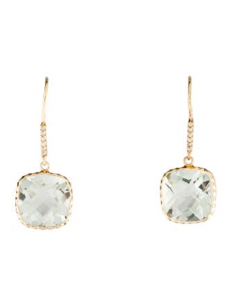 Earrings 14K Prasiolite & Diamond Drop Earrings