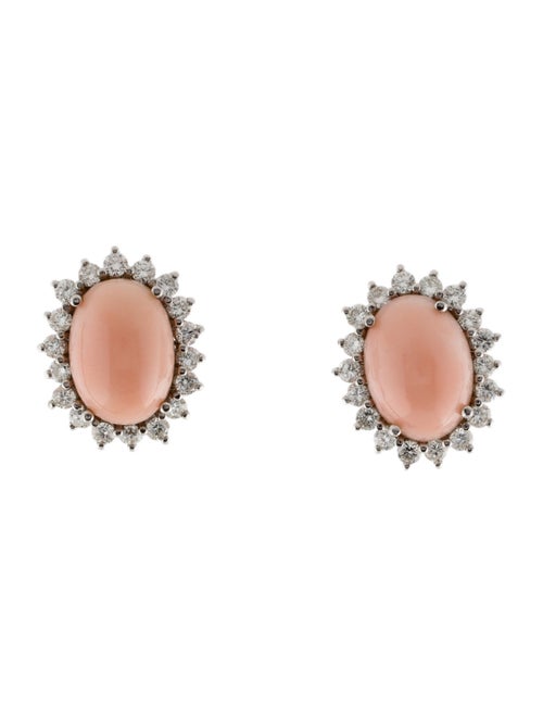 Earrings 18K Coral & 1.80ctw Diamond Earclip Earrings