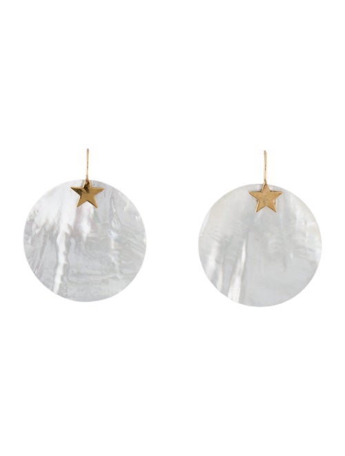 Earrings 14K Mother of Pearl Star Disc Drop Earrings
