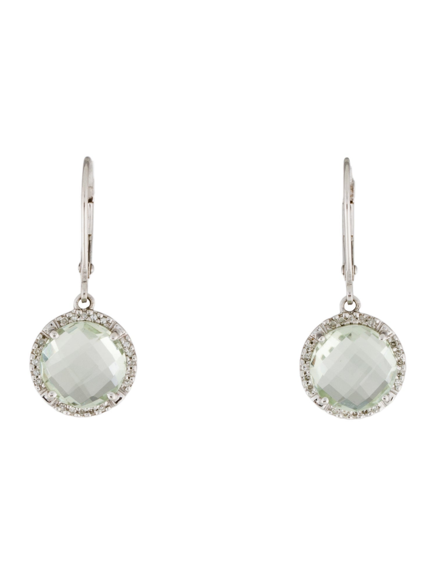 Earrings 14K Prasiolite & Diamond Drop