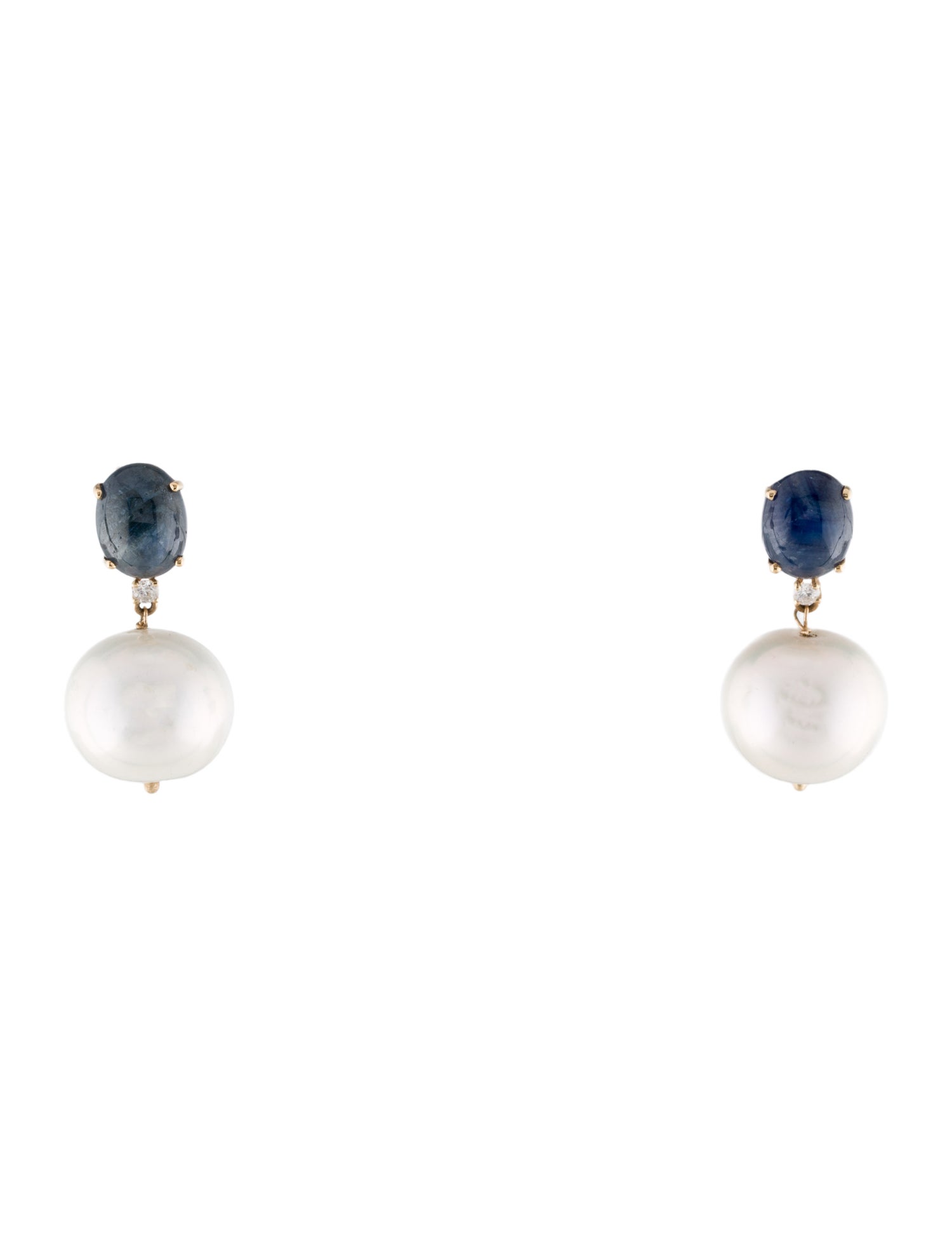 Earrings 14K Pearl, Sapphire & Diamond Drop Earrings