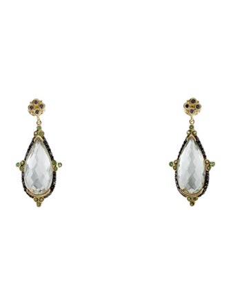 Earrings 14K Tsavorite Garnet, Prasiolite & Diamond Drop Earrings