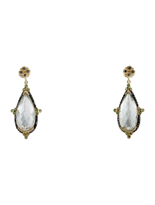 Earrings 14K Tsavorite Garnet, Prasiolite & Diamond Drop Earrings
