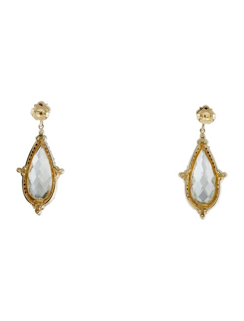 Earrings 14K Tsavorite Garnet, Prasiolite & Diamond Drop Earrings