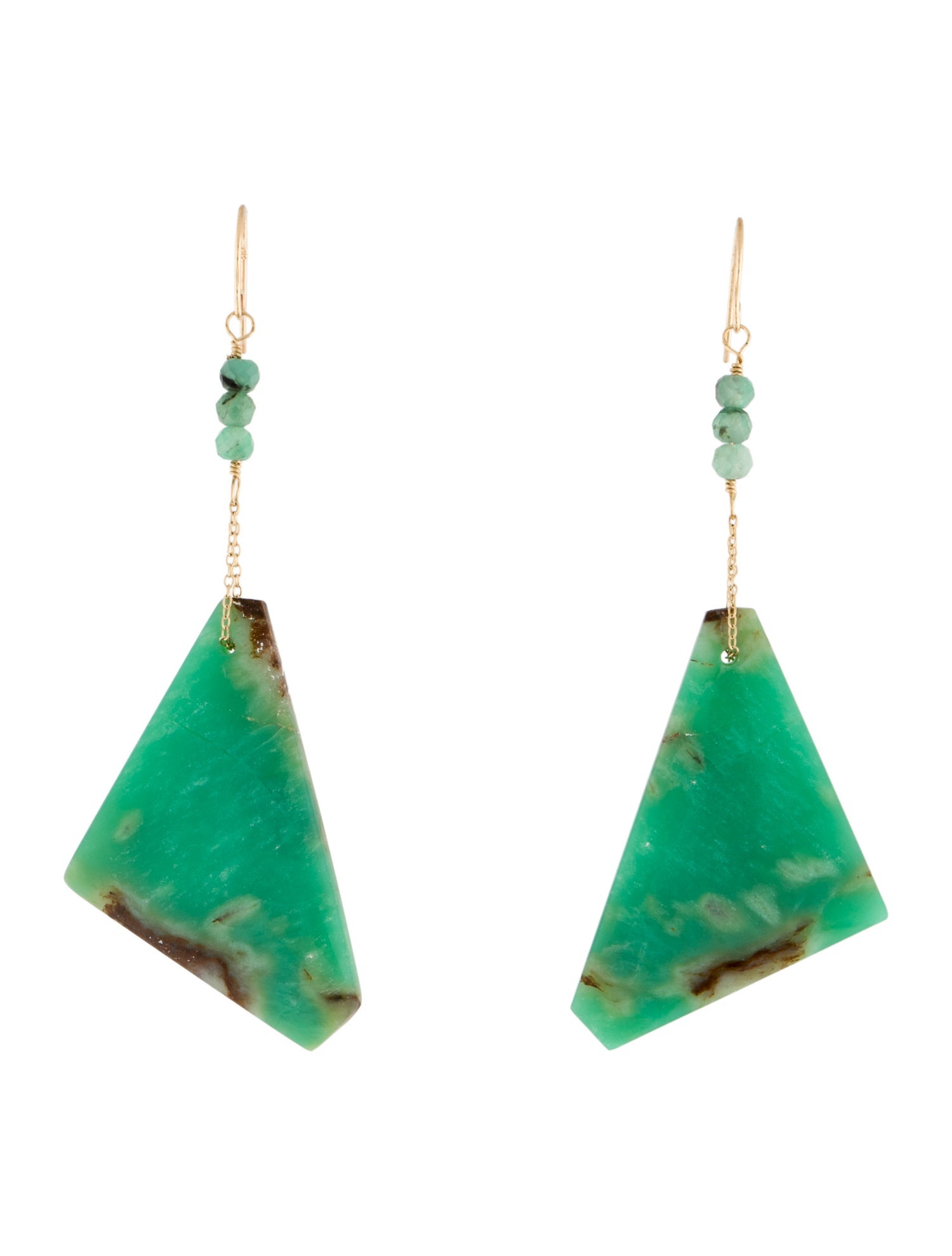 Earrings 14K Chrysoprase & Emerald Drop