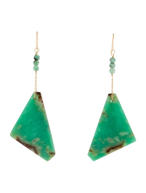 Earrings 14K Chrysoprase & Emerald Drop Earrings