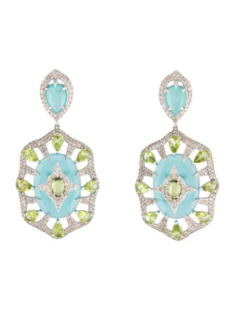 Earrings 18K Diamond, Peridot, & Dyed Chalcedony Drop Earrings