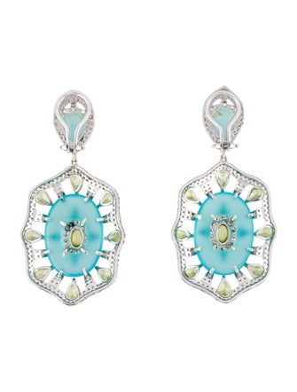 Earrings 18K Diamond, Peridot, & Dyed Chalcedony Drop Earrings