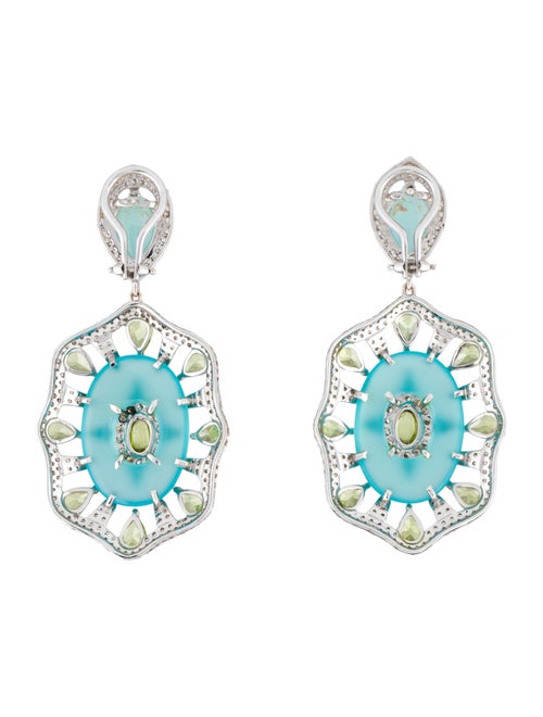 Earrings 18K Diamond, Peridot, & Dyed Chalcedony Drop Earrings