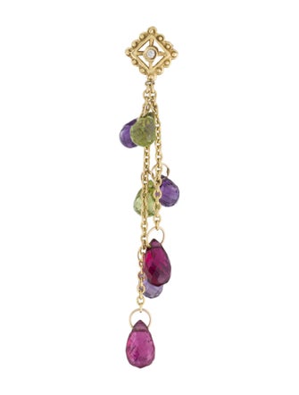 Earrings 18K Diamond, Peridot, Tourmaline, & Amethyst Single Drop Earring