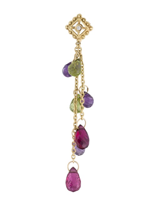 Earrings 18K Diamond, Peridot, Tourmaline, & Amethyst Single Drop Earring