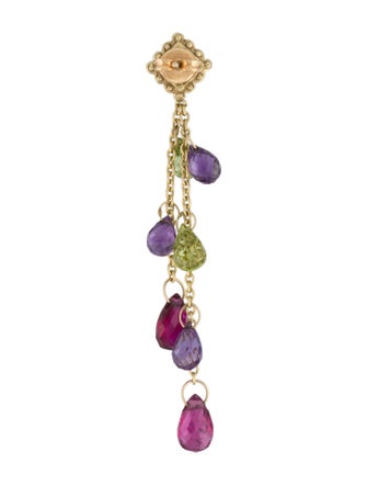 Earrings 18K Diamond, Peridot, Tourmaline, & Amethyst Single Drop Earring