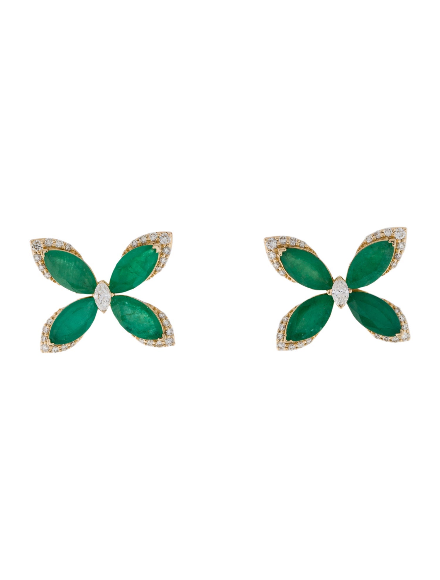 Earrings 14K 3.56ctw Emerald & Diamond Butterfly Stud Earrings