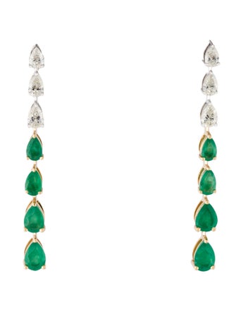 Earrings 18K 1.70ctw Emerald & Diamond Drop Earrings