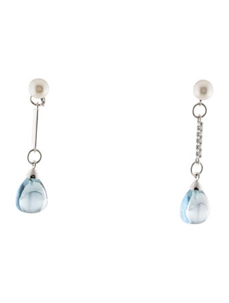 Earrings 18K Pearl, Topaz & Diamond Convertible Drop Earrings
