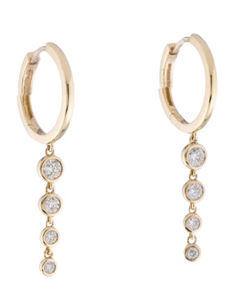 Earrings 14K Diamond Drop Hoop Earrings